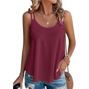 Womens Fashion Tank Tops Eyelet Embroidery Sleeveless Camisole Scoop Neck Loose